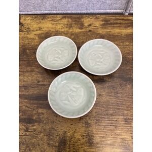 Vtg Chinese Longquan Celadon Koi Fish Plates 4" Plates